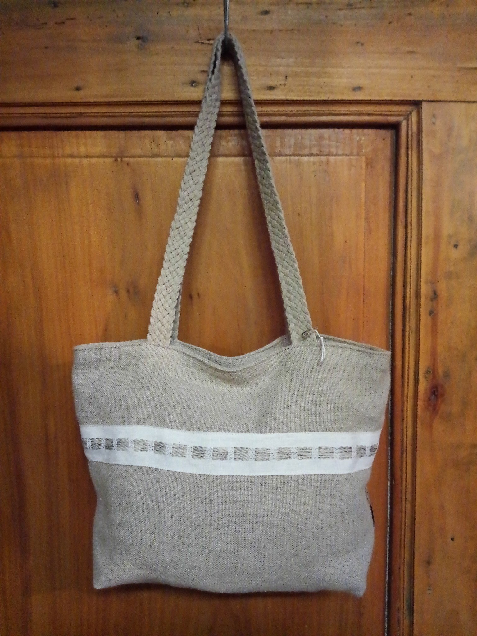 Le grenier du lin Linen handbag with "natural" braid