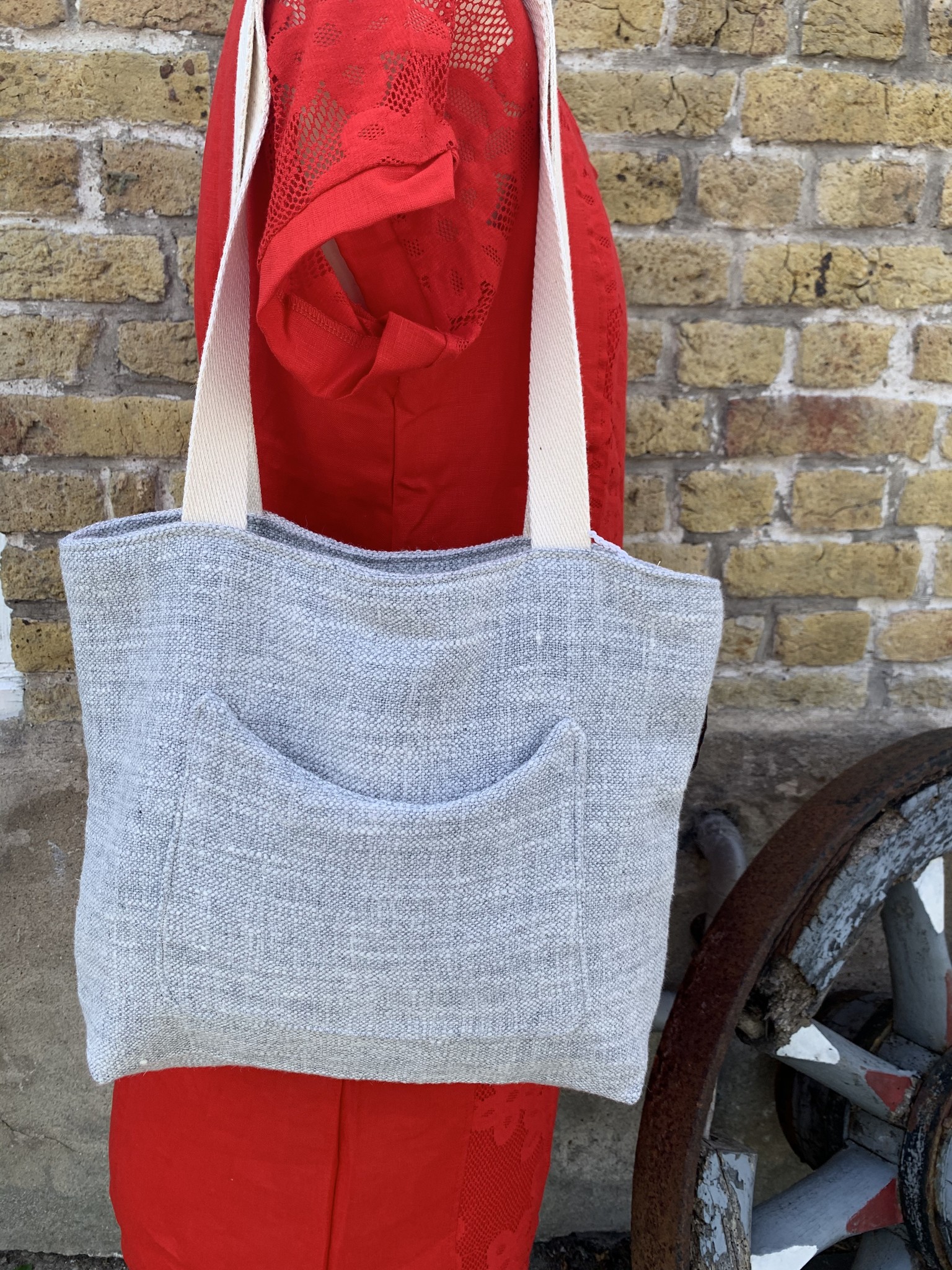 Le grenier du lin Light grey heather bag