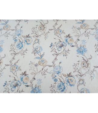 Tissu " fleuri bleu sur fond blanc "