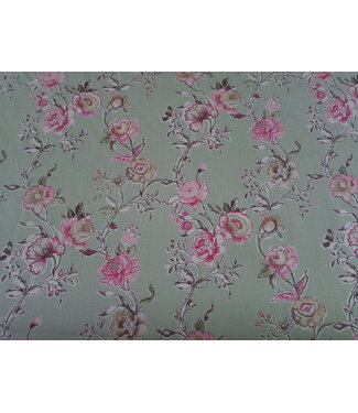 Roze bloemen op groene achtergrond" stof