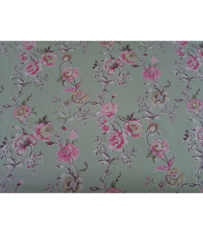 Roze bloemen op groene achtergrond" stof