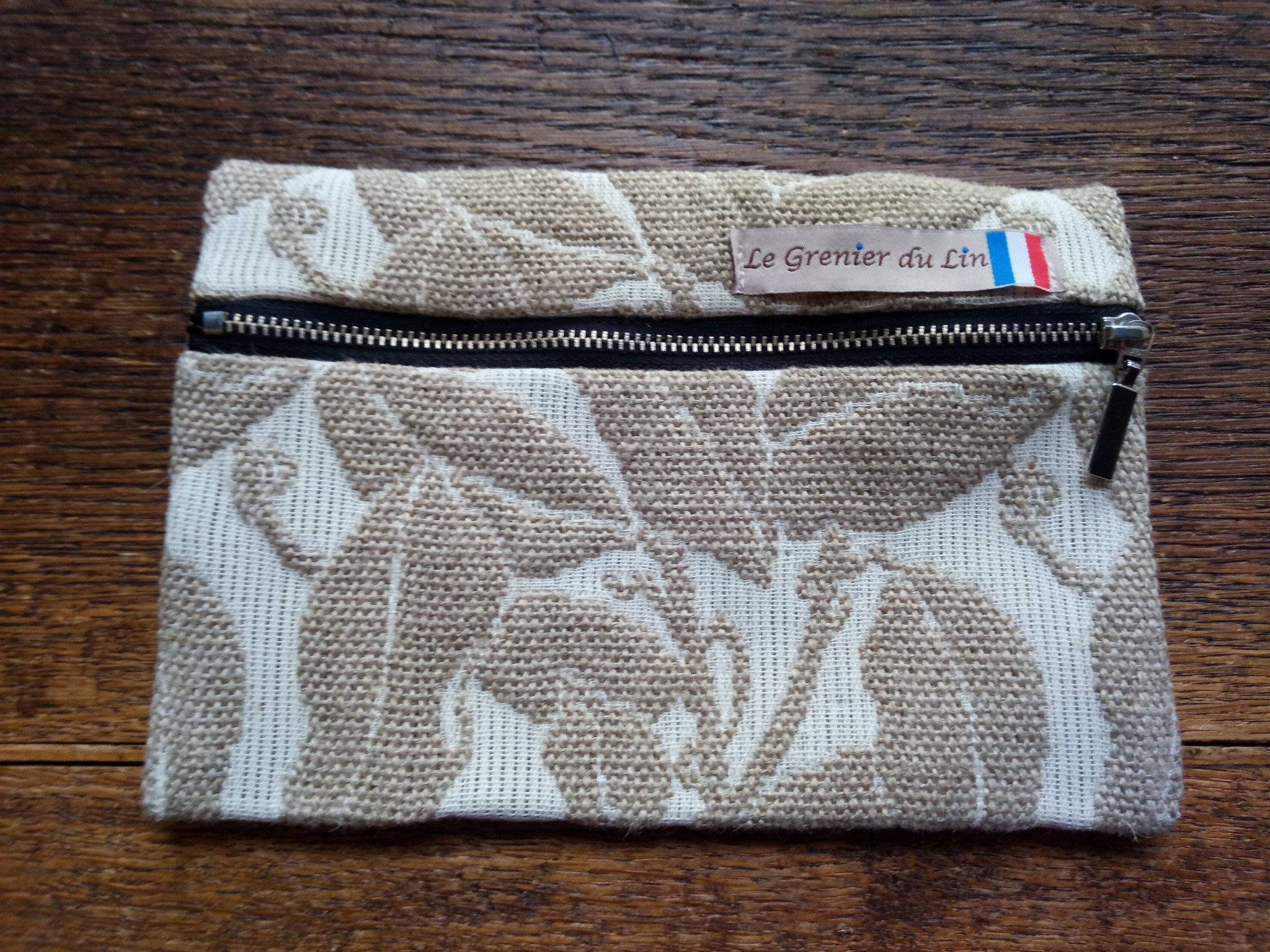 Le grenier du lin Trousse plate " feuillage beige "