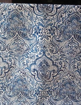 Tissu  en lin baroque bleu