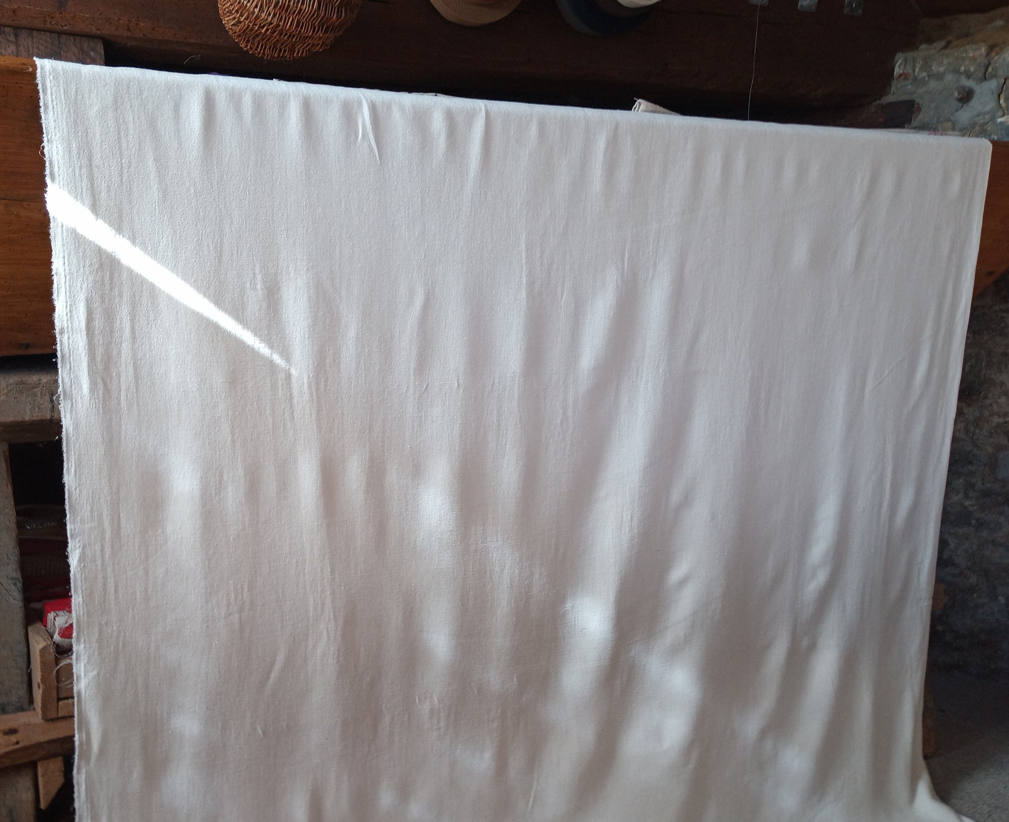 Off-white washed linen fabric large width