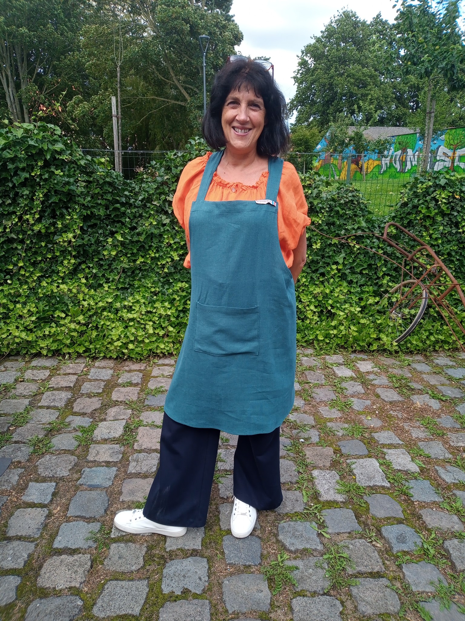 Le grenier du lin Japanese apron in green linen