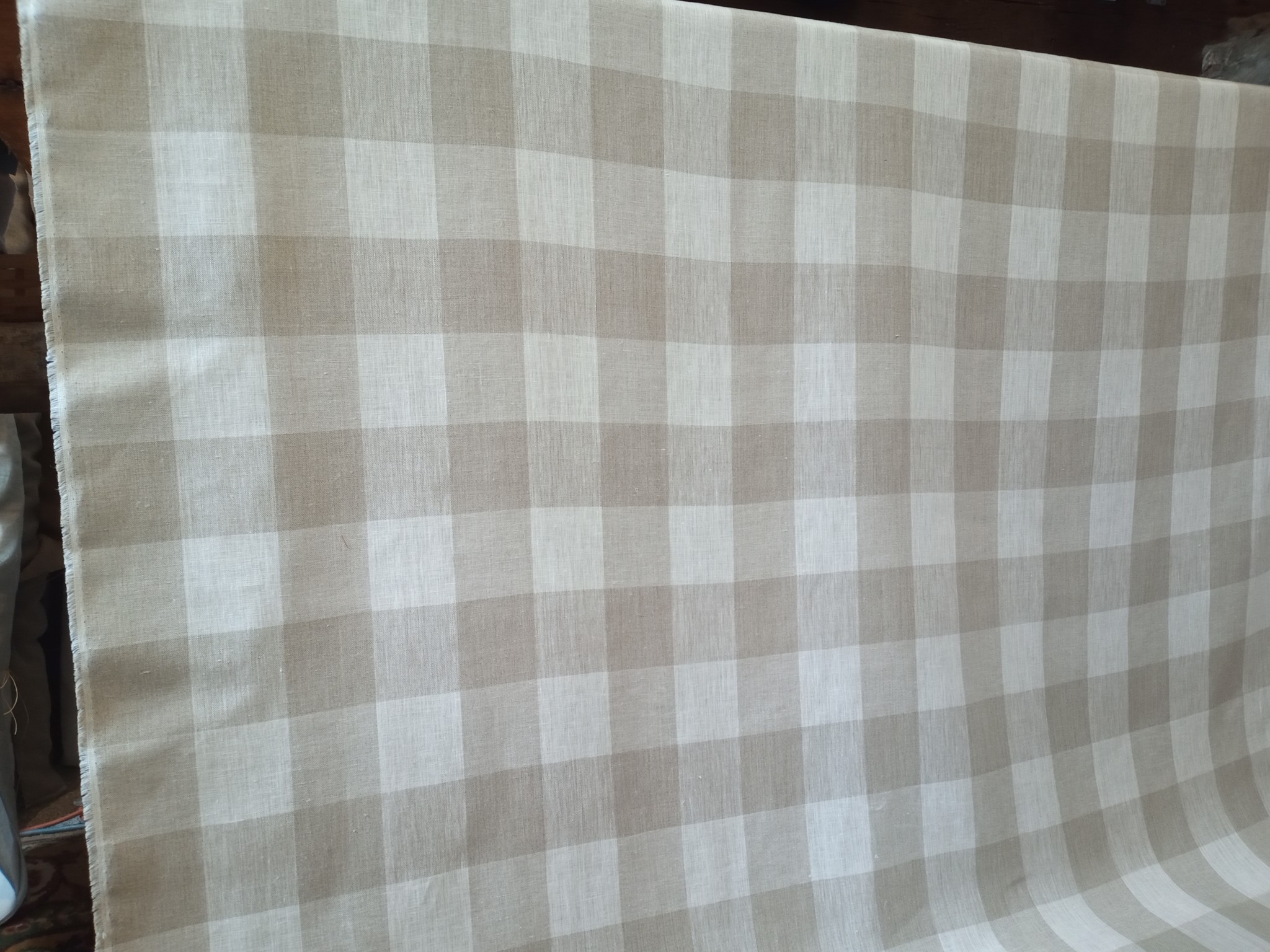 Natural and off-white check fabric