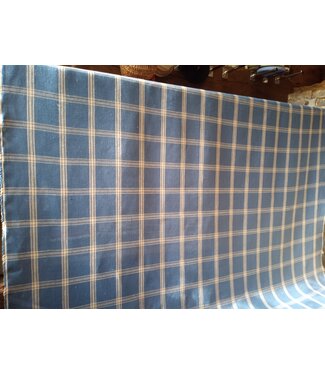 Tissu en lin  grands carreaux bleu et naturel