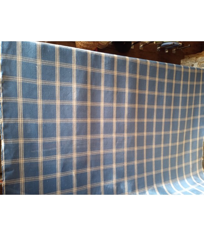 Tissu en lin  grands carreaux bleu et naturel
