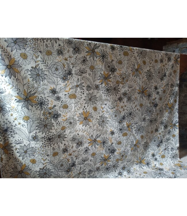 Linnen stof daisygold