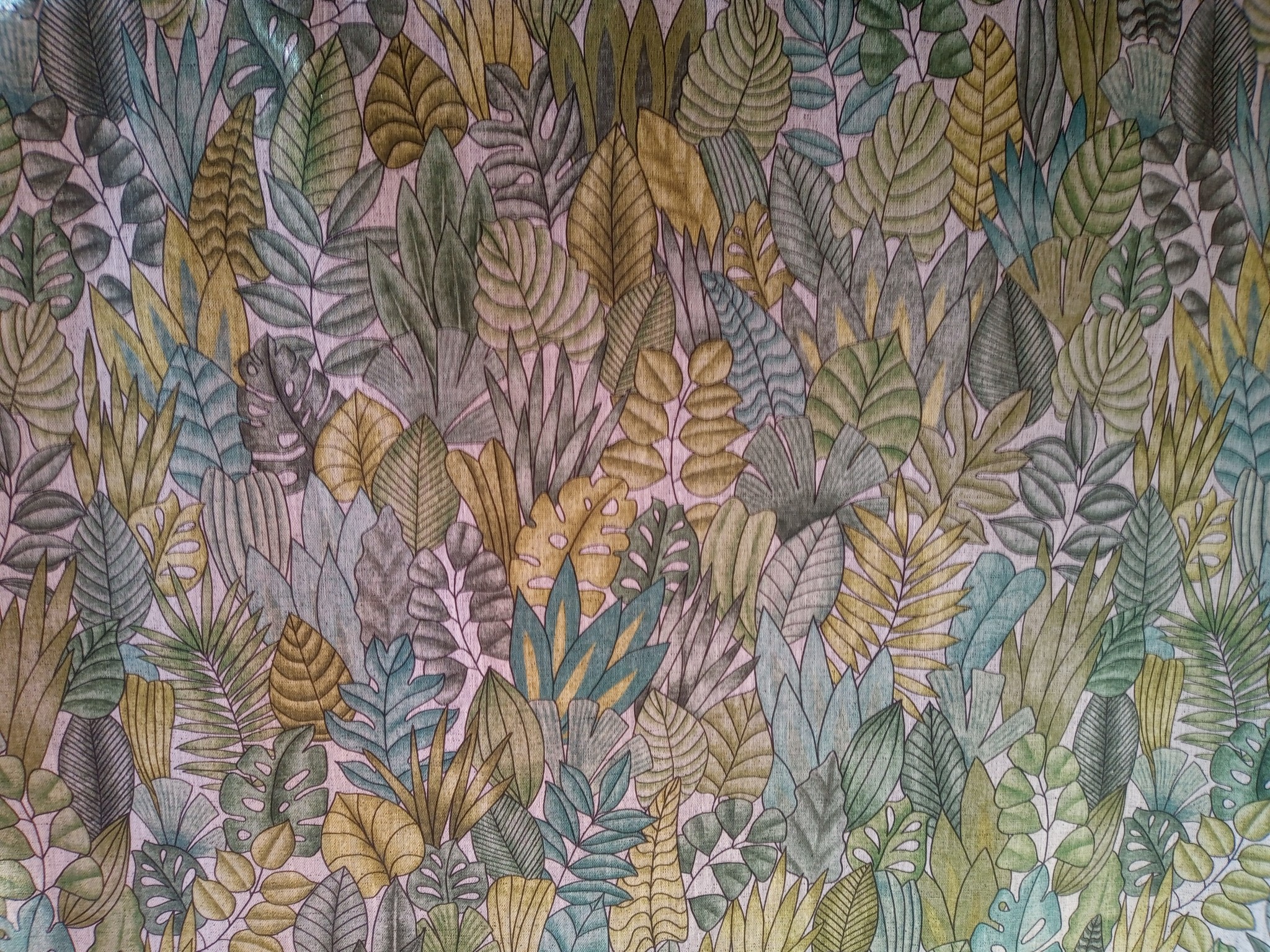 Green and gold linen foliage fabric