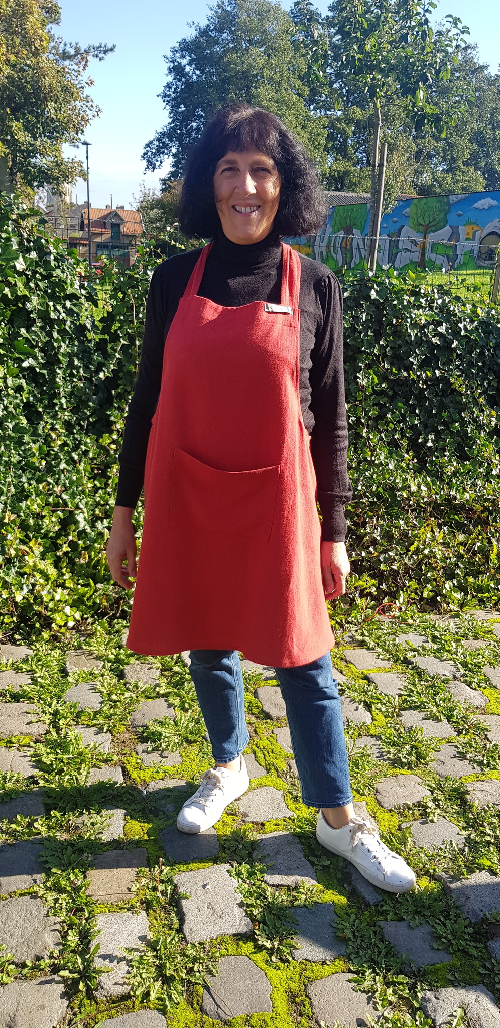 Le grenier du lin Japanese apron in red linen