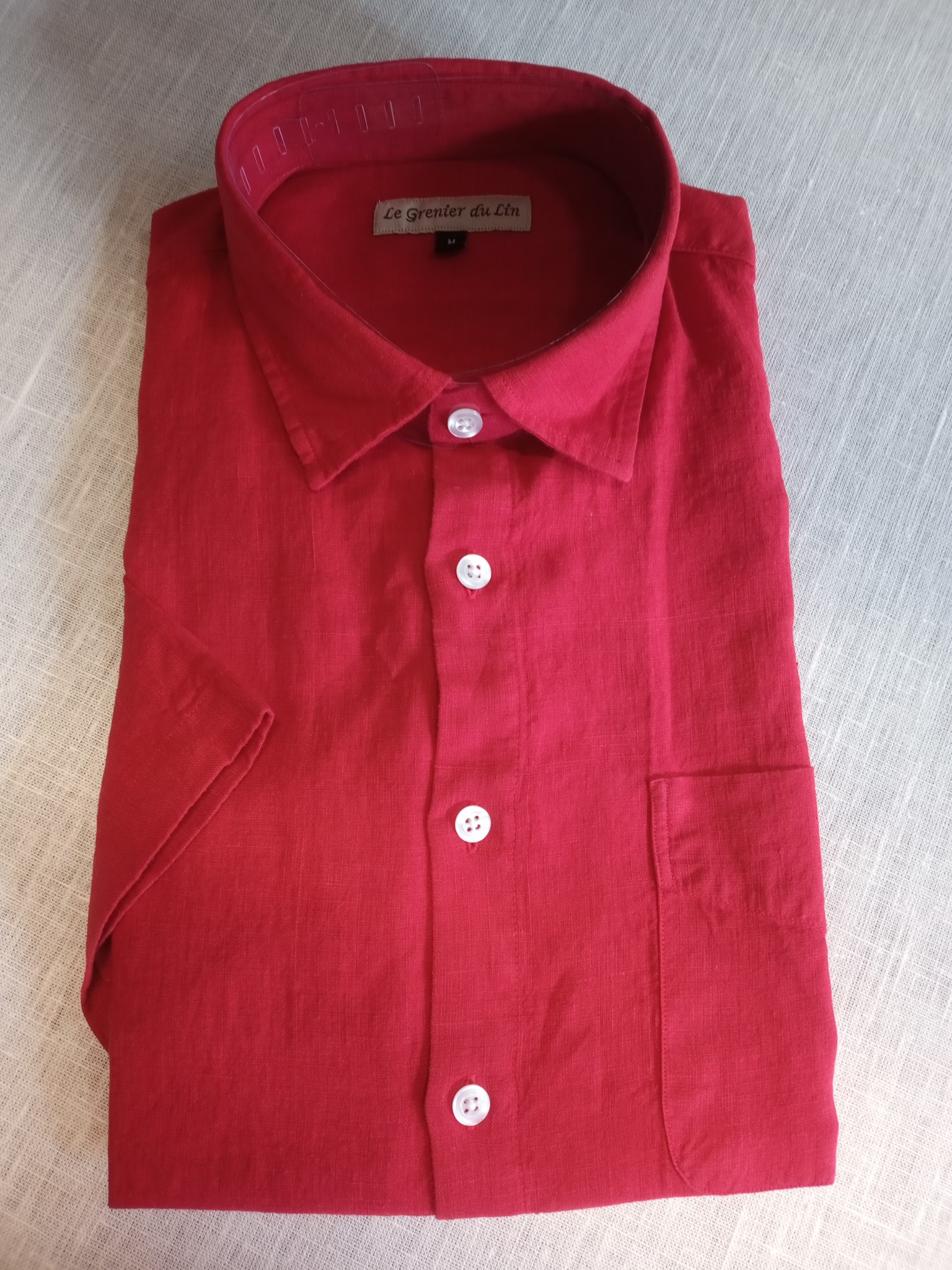 Le grenier du lin Linen shirt, short sleeves, red