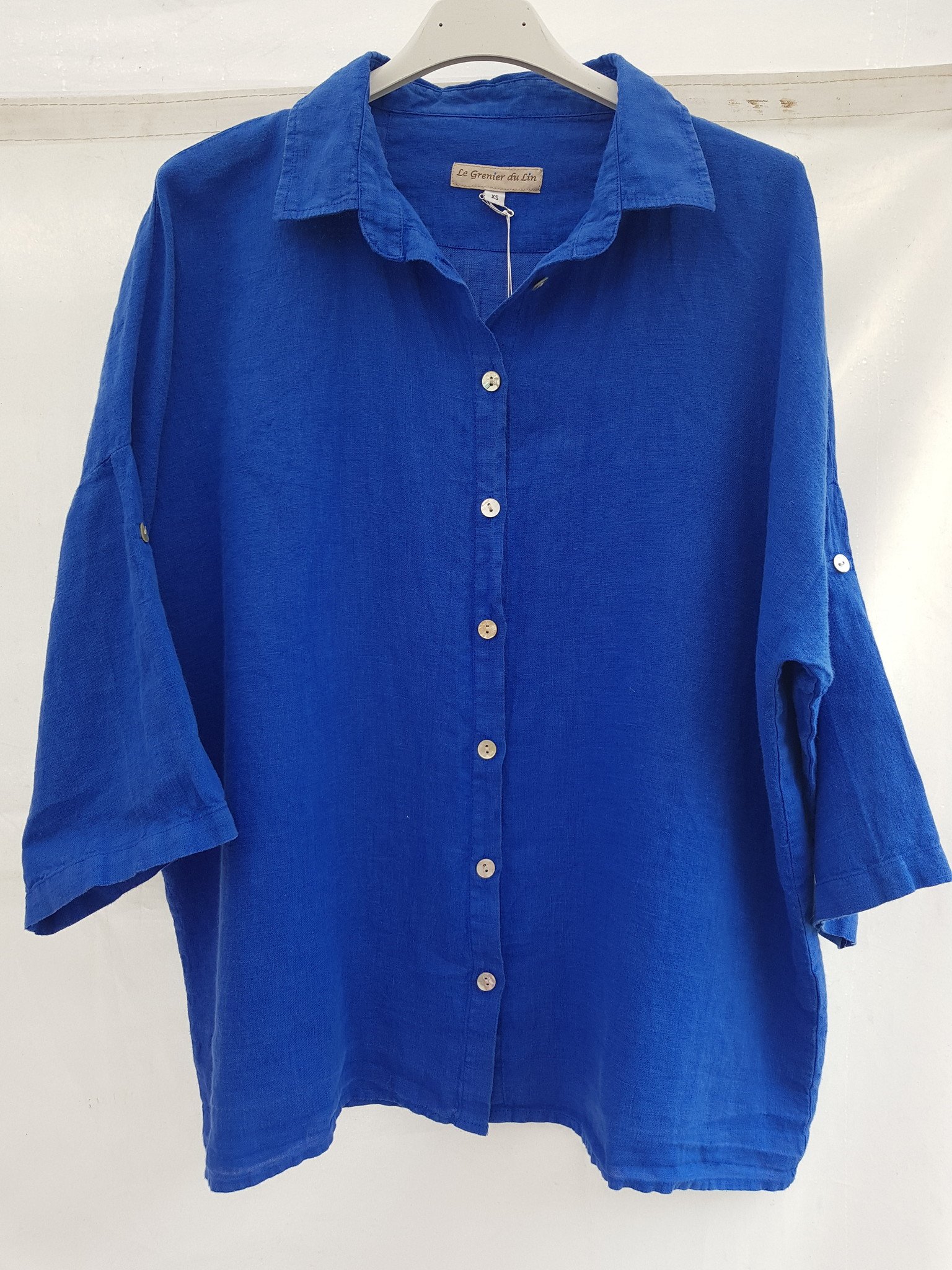 claudia linen blouse royal blue