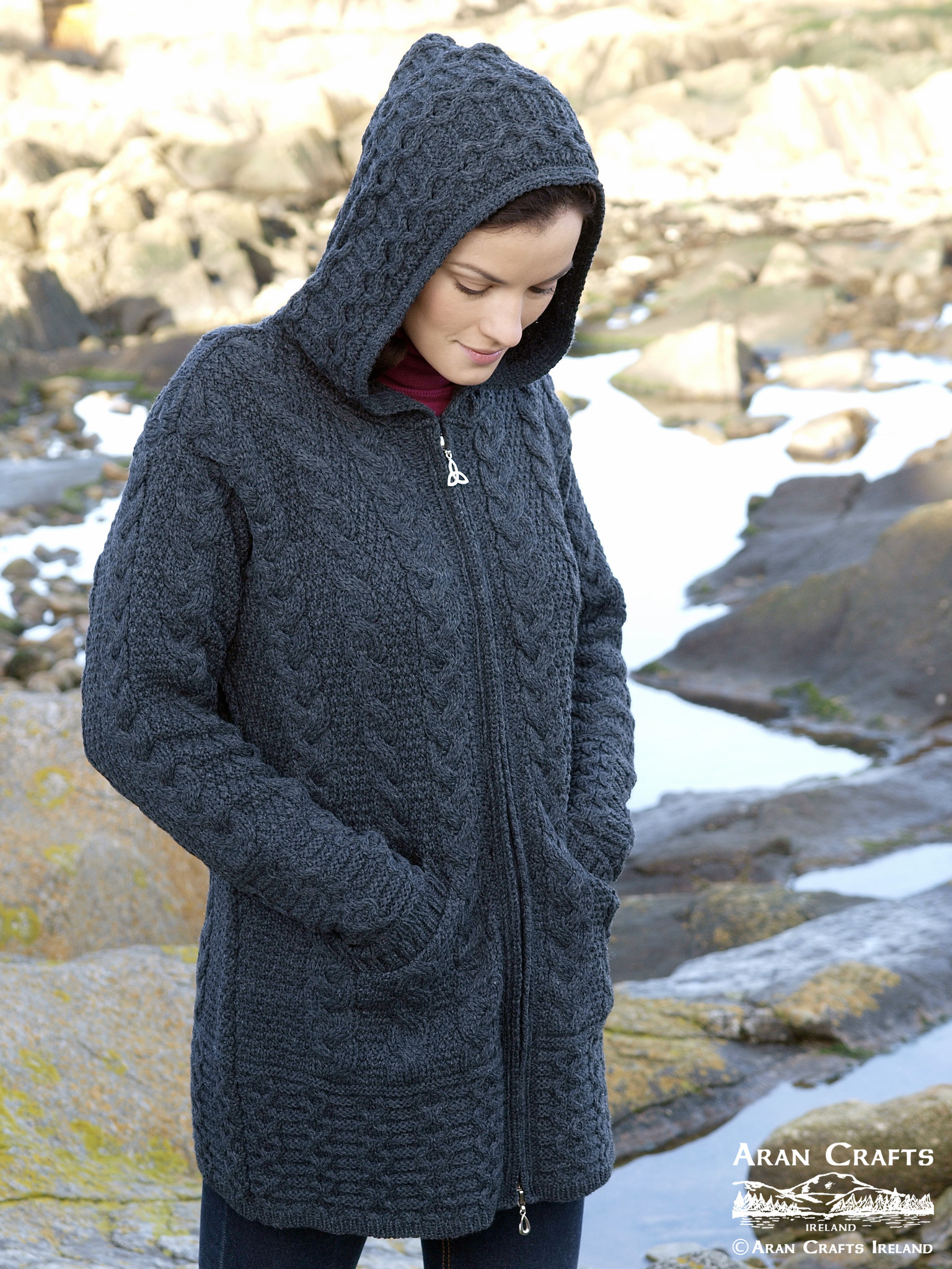 aran craft Irish wool hooded waistcoat galway HD4025