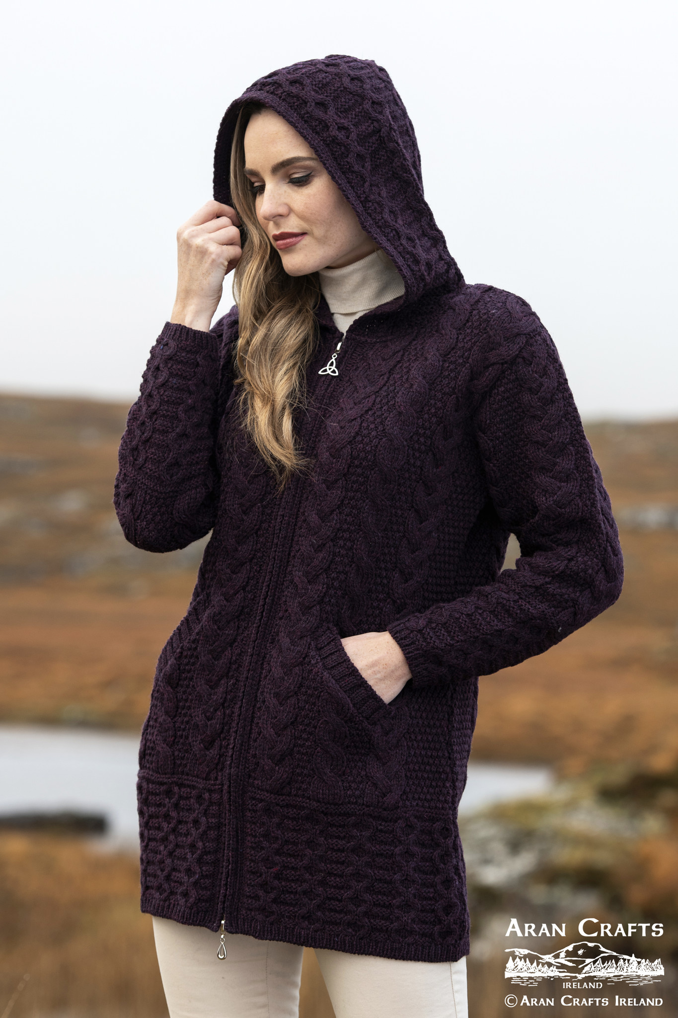 aran craft Irish wool hooded waistcoat galway HD4025