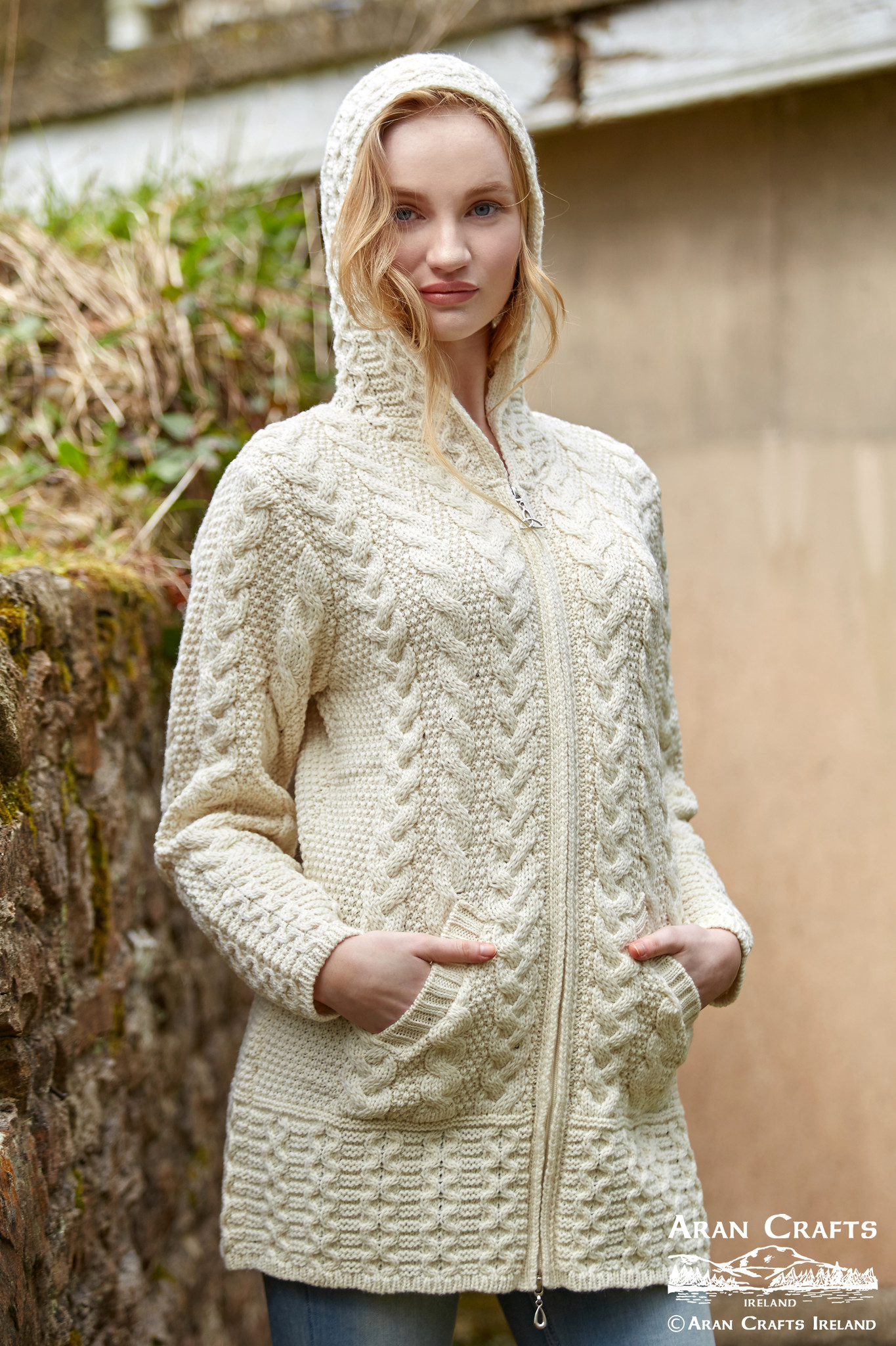 aran craft Gilet à capuche laine irlandaise galway HD4025