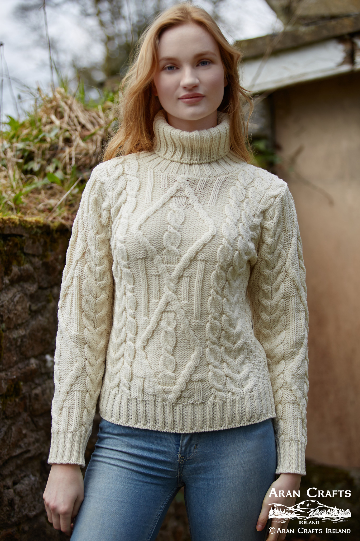 aran craft Irish wool turtleneck jumper inch R2080