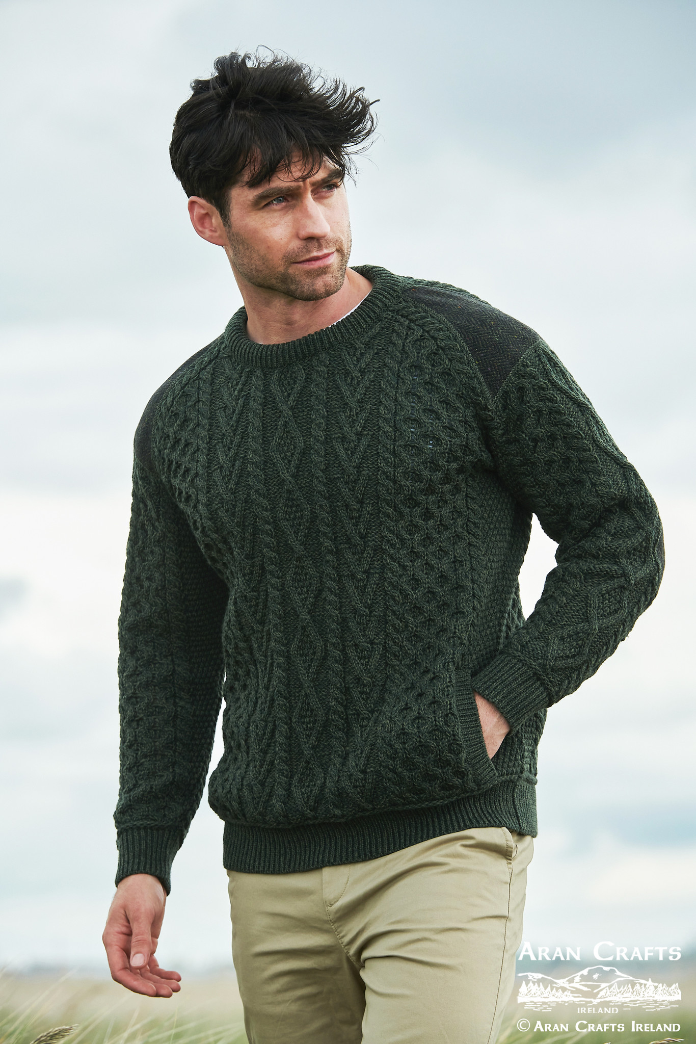 aran craft Pull irlandais col rond sligo T24