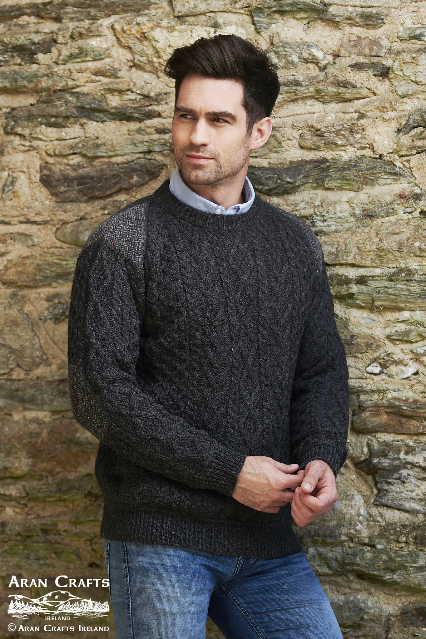 aran craft Irish jumper round neck sligo T24