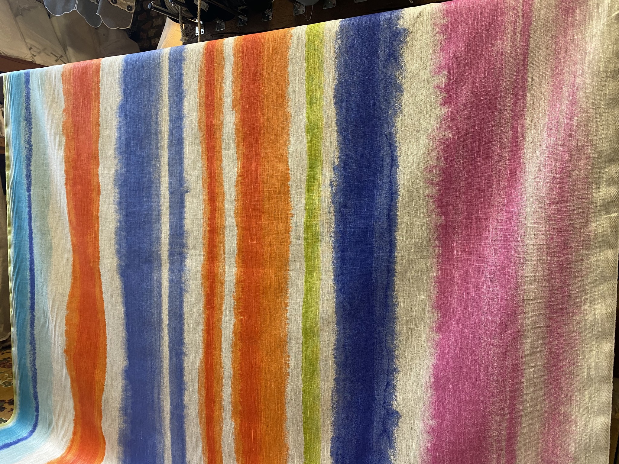 Linen fabric with watercolour stripes