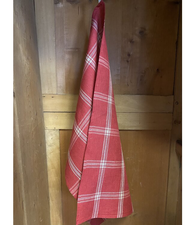 Linen tea towel with check pattern