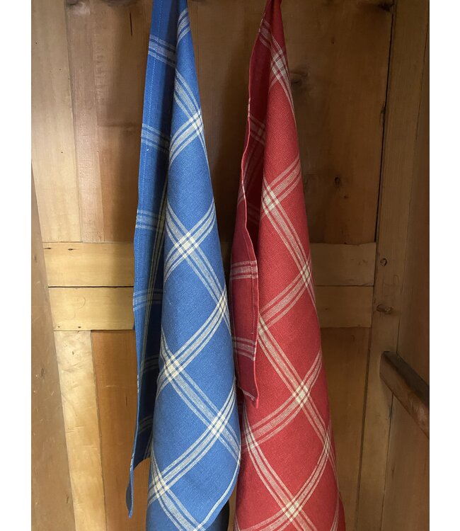 Linen tea towel with check pattern