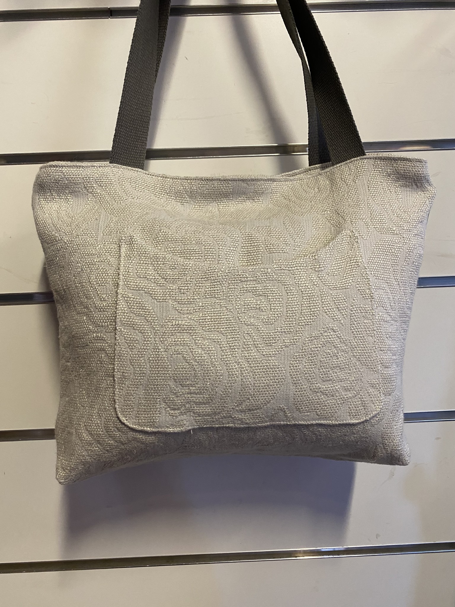 Le grenier du lin sac damassé  en lin avec poche gris perle