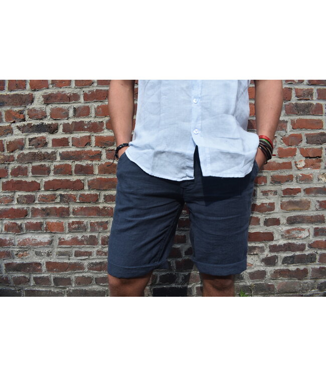 Le grenier du lin Linen Bermuda shorts Ombre Bleu