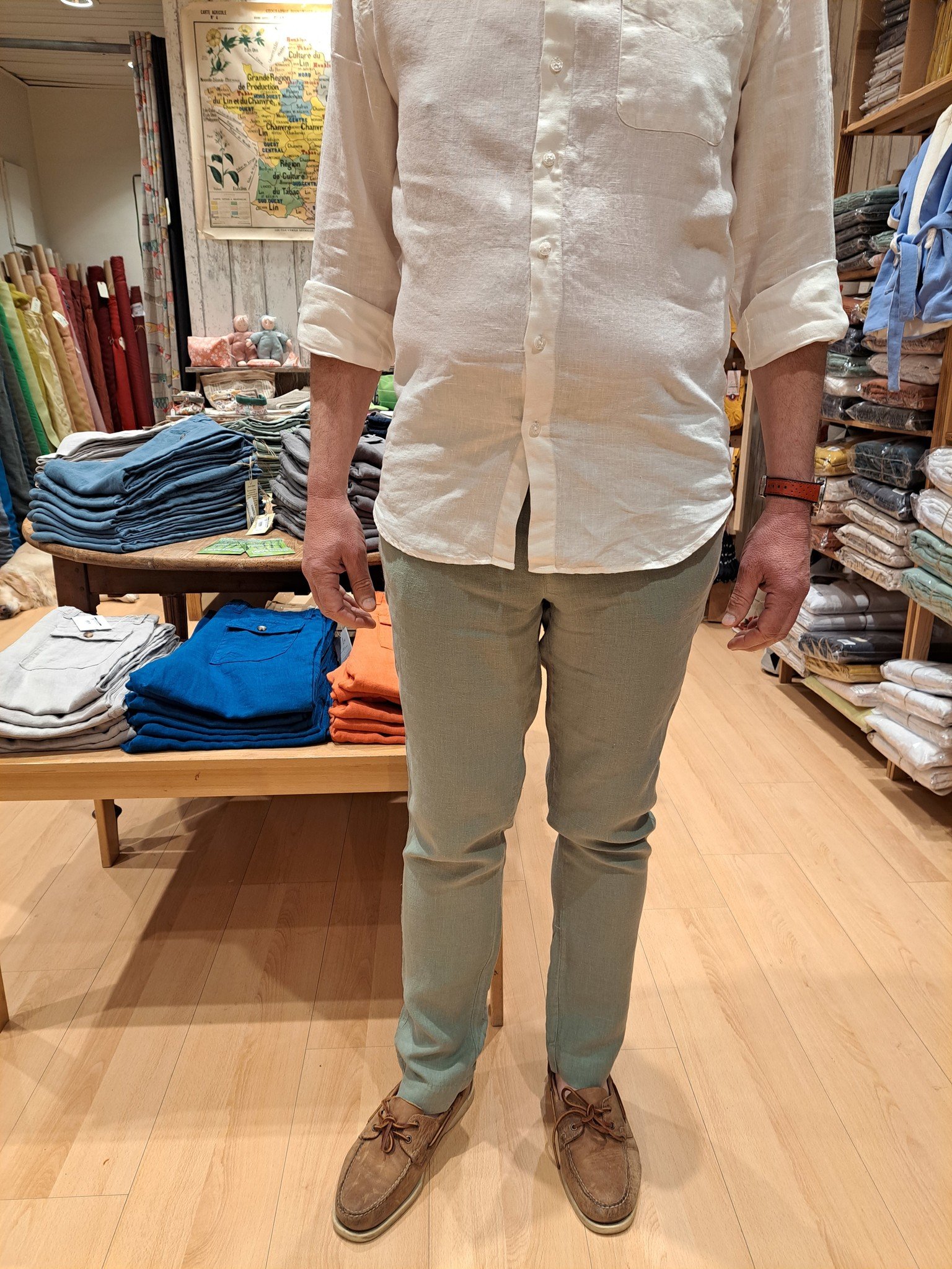 Le grenier du lin Pantalon  en lin "CLARK"  vert pâle