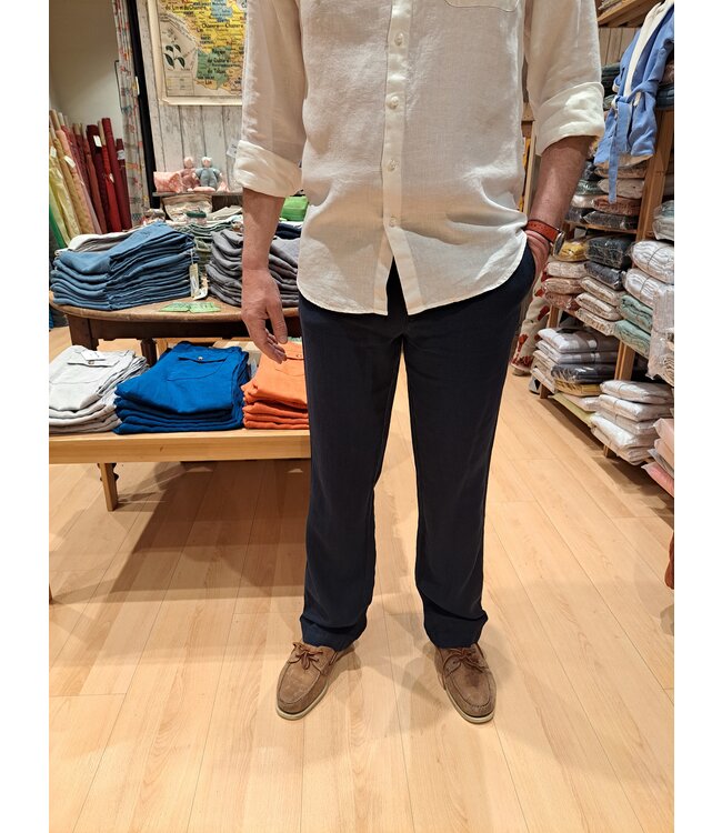 Le grenier du lin Pantalon  lin  "van" bleu marine