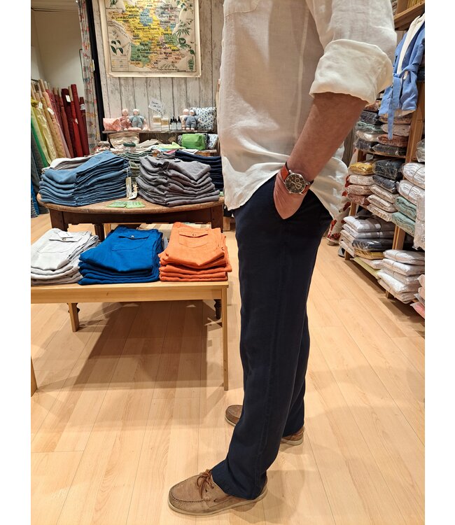 Le grenier du lin Pantalon  lin  "van" bleu marine
