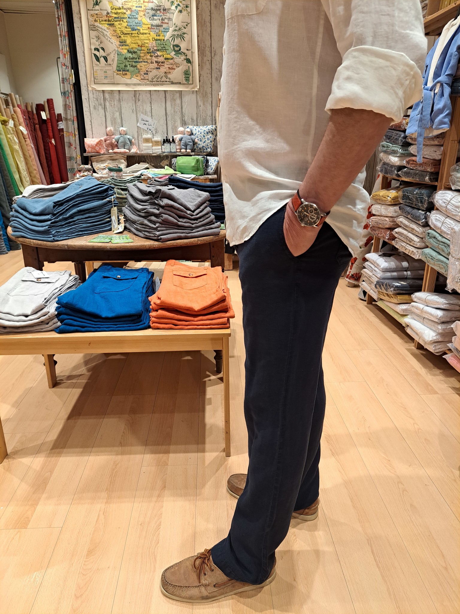 Navy blue linen trousers - Le Grenier du Lin