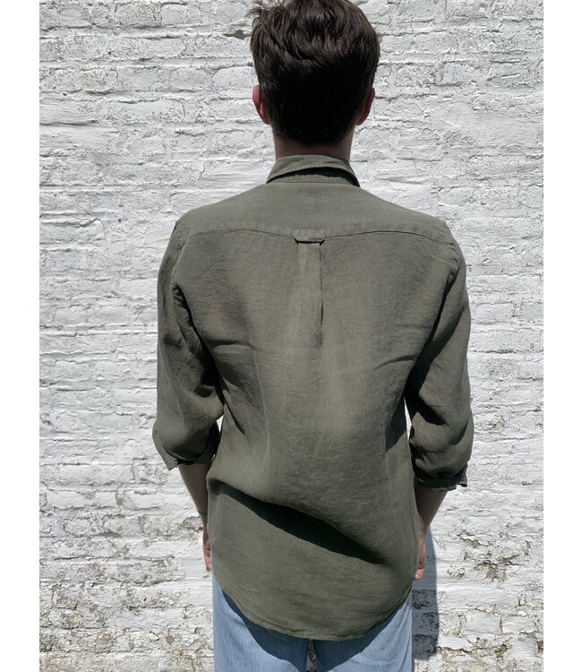 Le grenier du lin Linnen overhemd met lange mouwen kaki