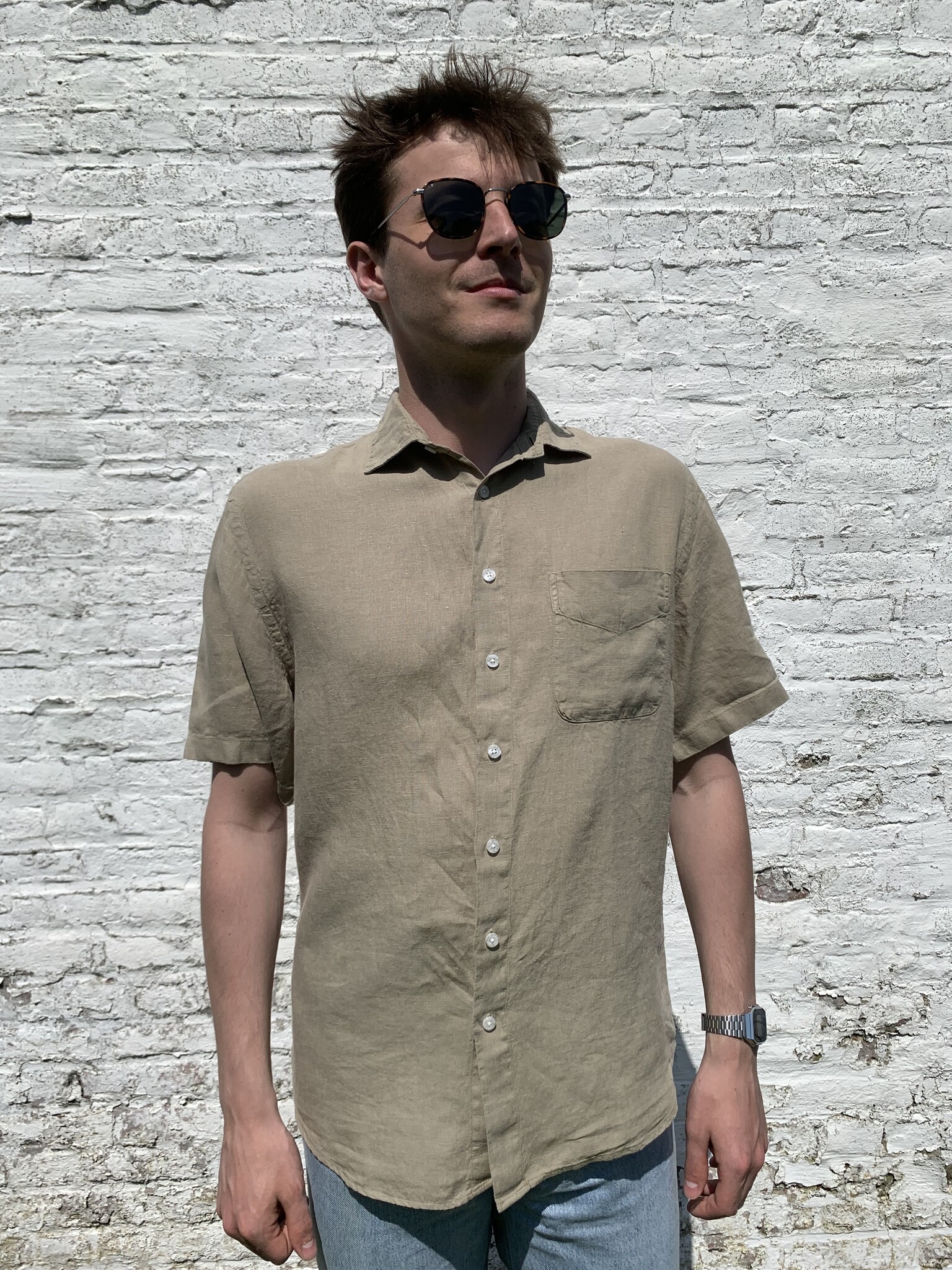 Le grenier du lin Short sleeve linen shirt Safari