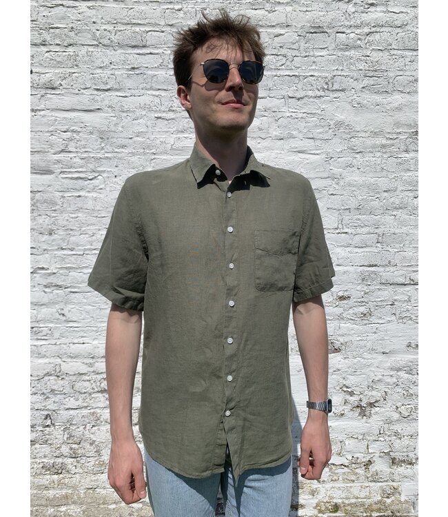 Le grenier du lin Chemise en lin manches courtes Kaki