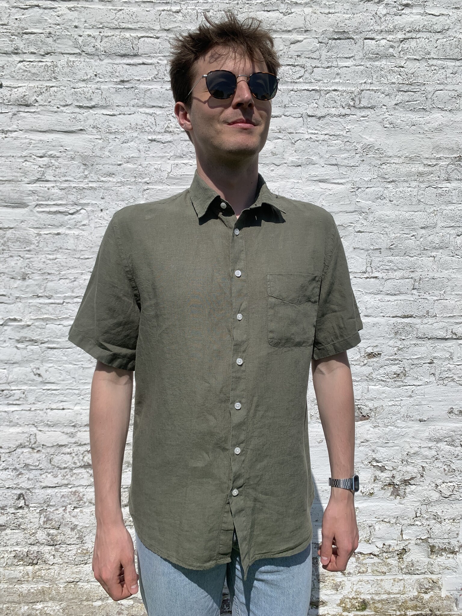 Le grenier du lin Short sleeve linen shirt Khaki