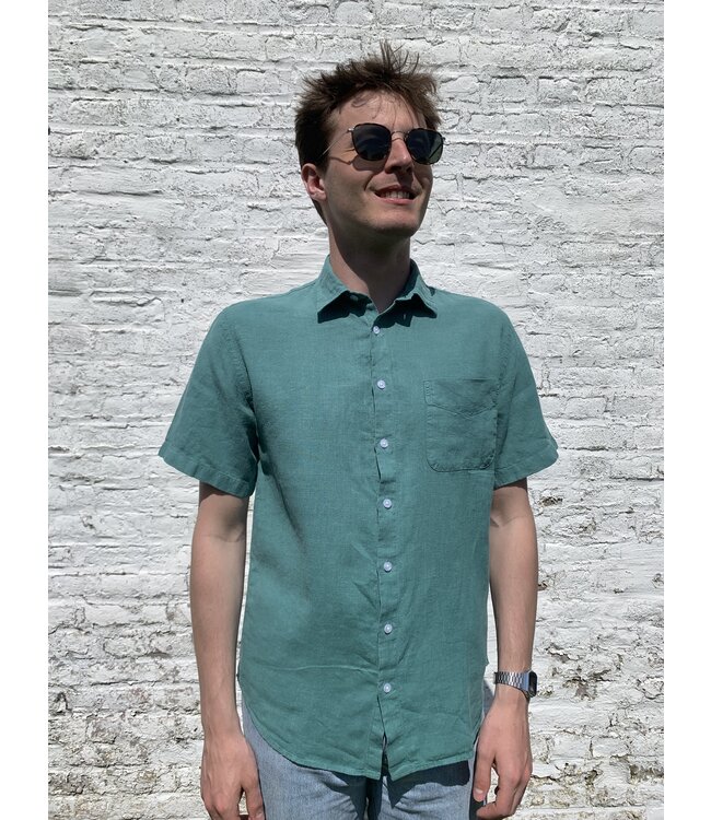 Le grenier du lin Chemise en lin  manches courtes Absinthe