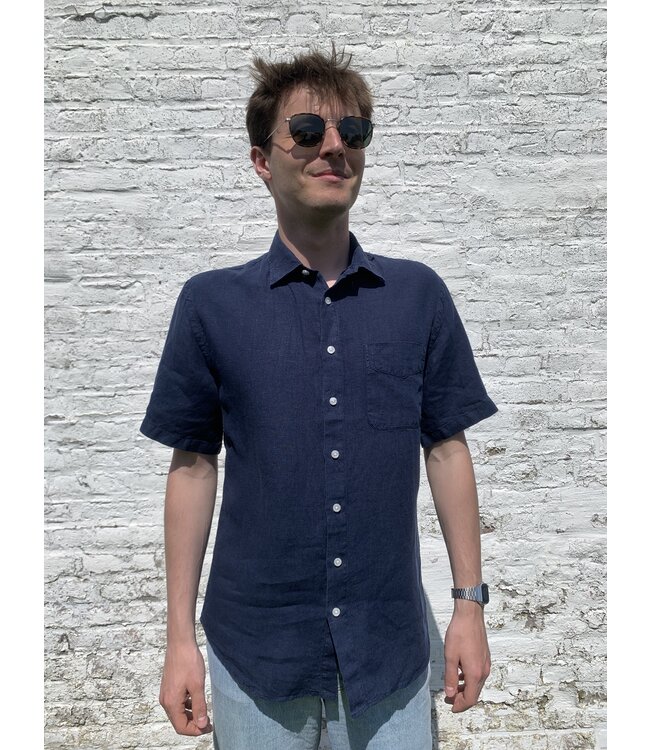 Le grenier du lin Short sleeve linen shirt navy