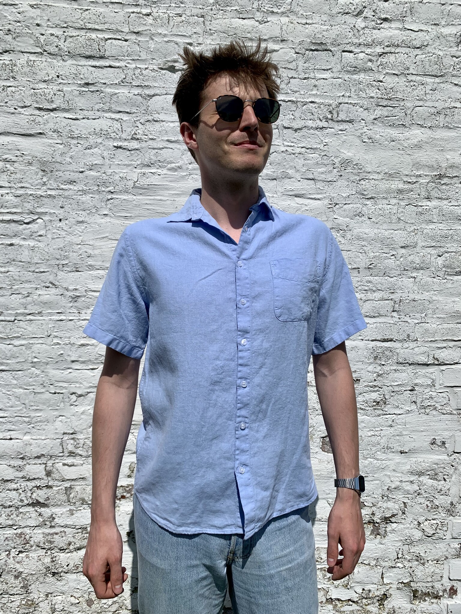 Le grenier du lin Light blue short sleeve linen shirt