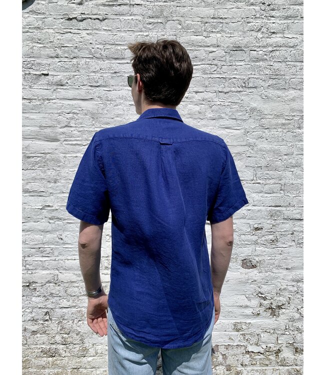 Le grenier du lin Chemise en lin  manches courtes indigo
