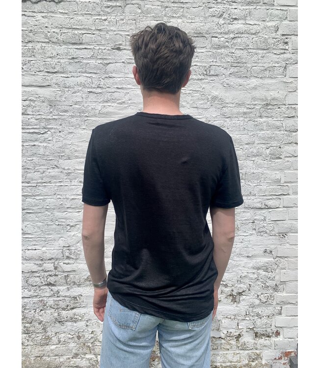 achel Men's linen knit t-shirt with black round neck