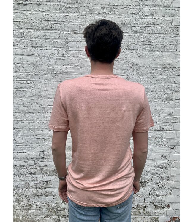 achel T-shirt homme en maille de lin col rond rose