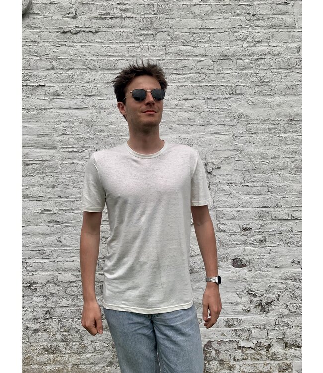 achel Men's linen knitted T-shirt round neck ecru