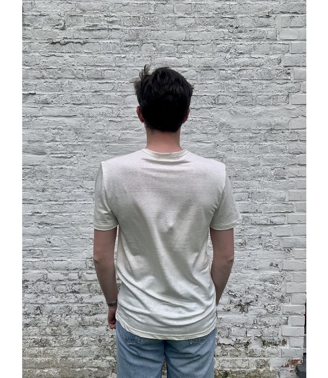 achel T-shirt homme en maille de lin col rond ecru