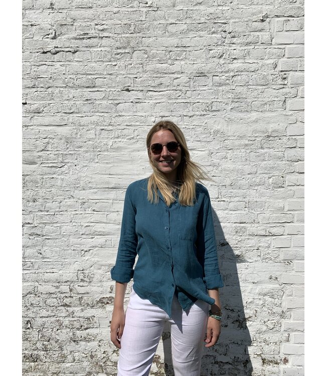Le grenier du lin Linnen blouse met lange mouwen