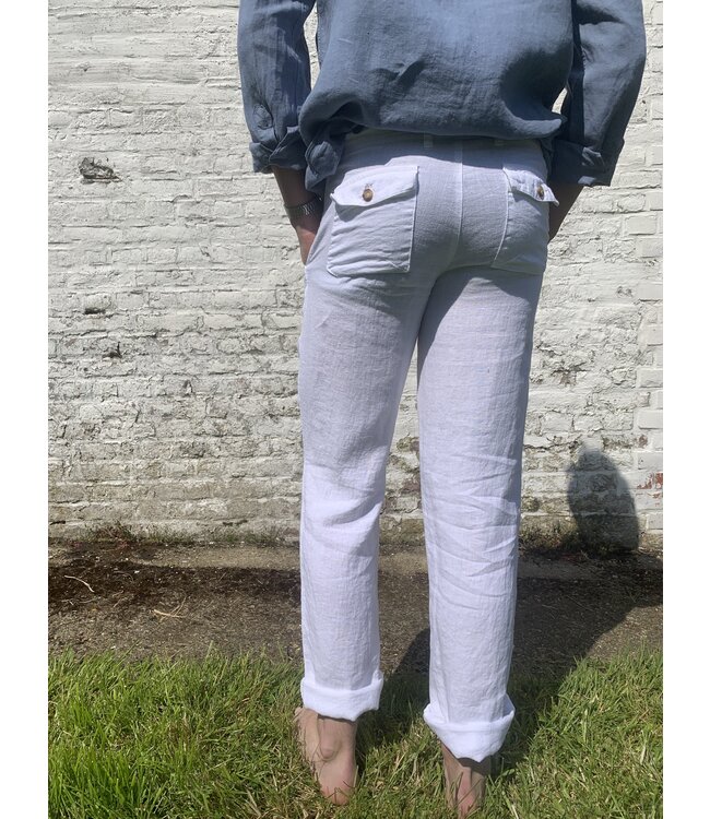 Le grenier du lin Pantalon homme en lin 100% Van blanc – Coupe droite, confection européenne