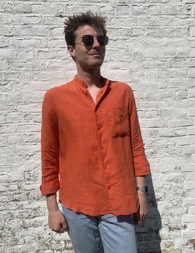 Le grenier du lin Linen shirt with officer collar, long sleeves, apricot