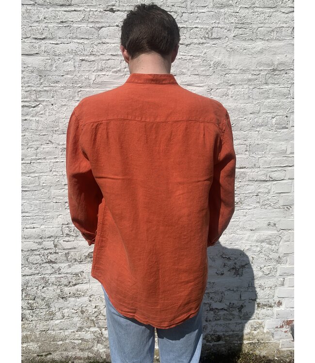 Le grenier du lin Linen shirt with officer collar, long sleeves, apricot