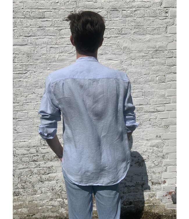 Le grenier du lin Chemise  en lin manches longues col officier bleu ciel