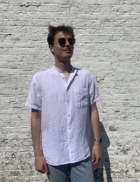 Le grenier du lin White short-sleeved linen shirt with officer's collar